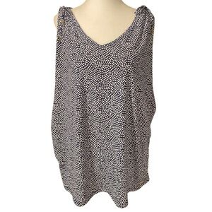 Anne Klein Blouse Top Women’s 2X Navy Polka Dot Sleeveless Ruched Stretch Plus